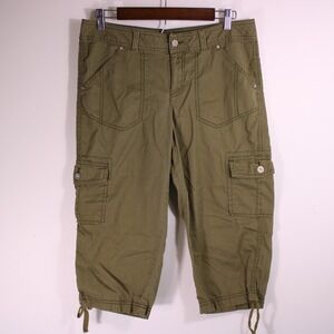 Faded Glory Cargo Capri Pants Womens 4 Olive Green Utility Hiking Cropped Casual